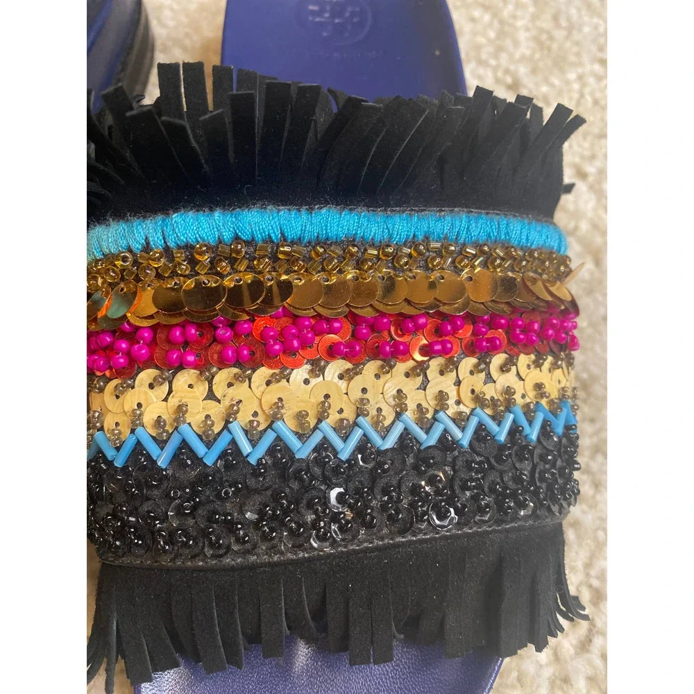 Tory Burch Isle Beaded Fringe Flat Slide Sandals